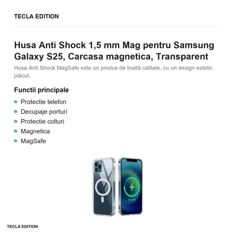 Husa Anti Shock 1,5 mm Mag pentru Samsung Galaxy S25, Carcasa magnetica, Transparent [1]