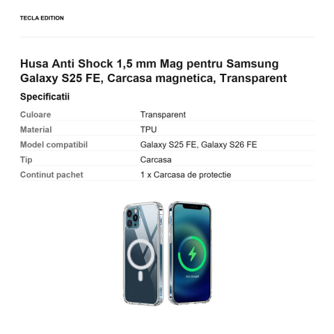 Husa Anti Shock 1,5 mm Mag pentru Samsung Galaxy S25 FE, Carcasa magnetica, Transparent [2]