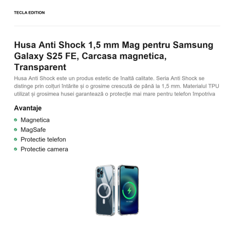 Husa Anti Shock 1,5 mm Mag pentru Samsung Galaxy S25 FE, Carcasa magnetica, Transparent [1]
