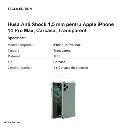 Husa Anti Shock 1,5 mm pentru Apple iPhone 14 Pro Max, Carcasa, Transparent [2]