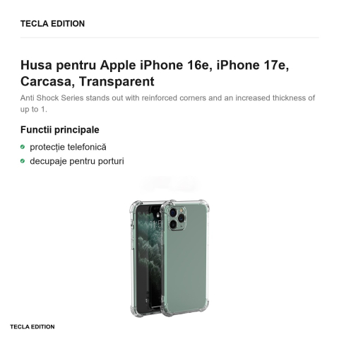 Husa Anti Shock 1 5 mm pentru Apple iPhone 16e, iPhone 17e, Carcasa, Transparent [1]