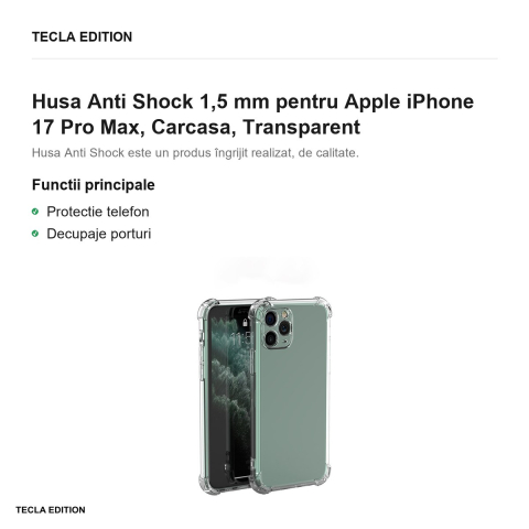 Husa Anti Shock 1,5 mm pentru Apple iPhone 17 Pro Max, Carcasa, Transparent [1]
