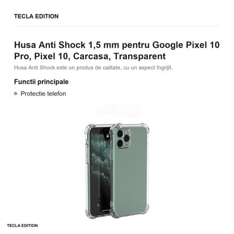 Husa Anti Shock 1,5 mm pentru Google Pixel 10 Pro, Pixel 10, Carcasa, Transparent [1]