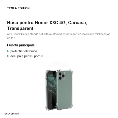 Husa Anti Shock 1,5 mm pentru Honor X8C 4G, Carcasa, Transparent [1]