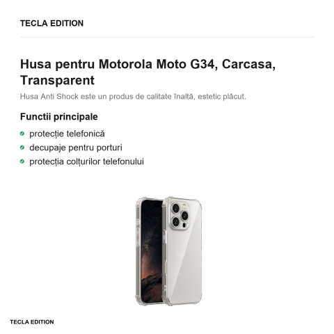 Husa Anti Shock 1,5 mm pentru Motorola Moto G34, Carcasa, Transparent [1]