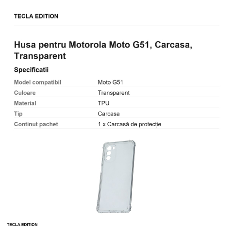 Husa Anti Shock 1,5 mm pentru Motorola Moto G51, Carcasa, Transparent [2]
