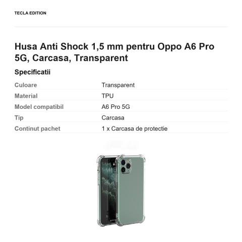 Husa Anti Shock 1,5 mm pentru Oppo A6 Pro 5G, Carcasa, Transparent [2]
