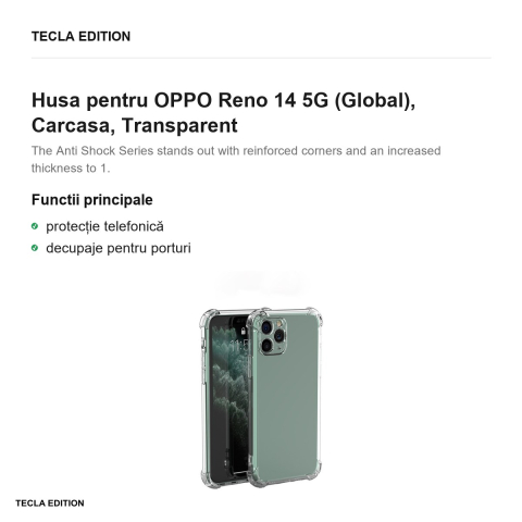 Husa Anti Shock 1,5 mm pentru OPPO Reno 14 5G (Global), Carcasa, Transparent [1]