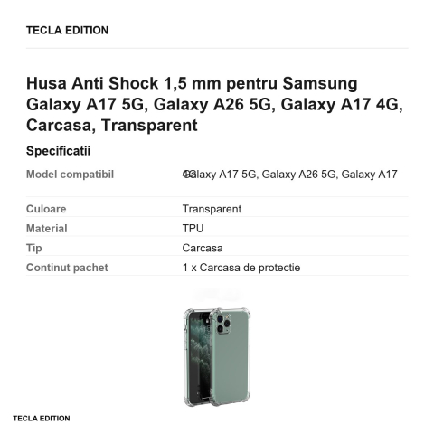Husa Anti Shock 1,5 mm pentru Samsung Galaxy A17 5G, Galaxy A26 5G, Galaxy A17 4G, Carcasa, Transparent [2]