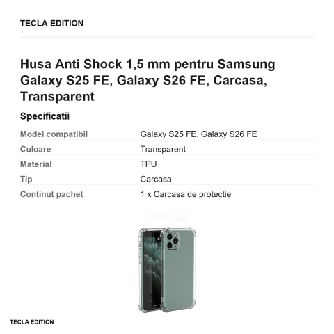 Husa Anti Shock 1,5 mm pentru Samsung Galaxy S25 FE, Galaxy S26 FE, Carcasa, Transparent [2]