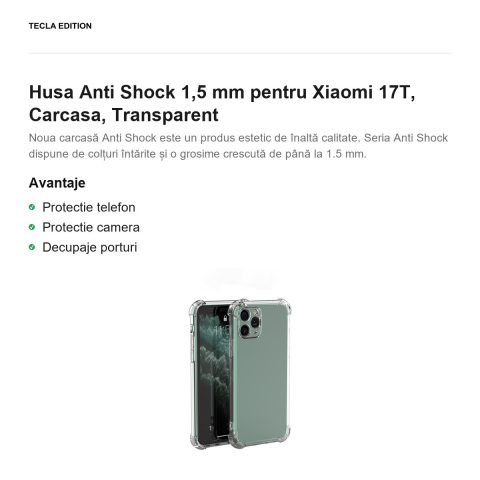 Husa Anti Shock 1,5 mm pentru Xiaomi 17T, Carcasa, Transparent [1]
