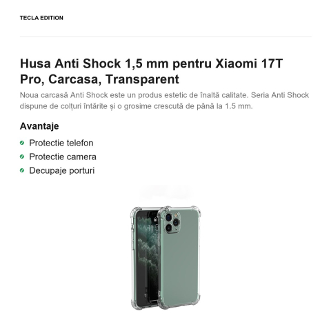 Husa Anti Shock 1,5 mm pentru Xiaomi 17T Pro, Carcasa, Transparent [1]