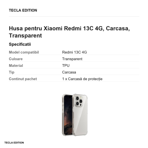Husa Anti Shock 1,5 mm pentru Xiaomi Redmi 13C 4G, Carcasa, Transparent [2]