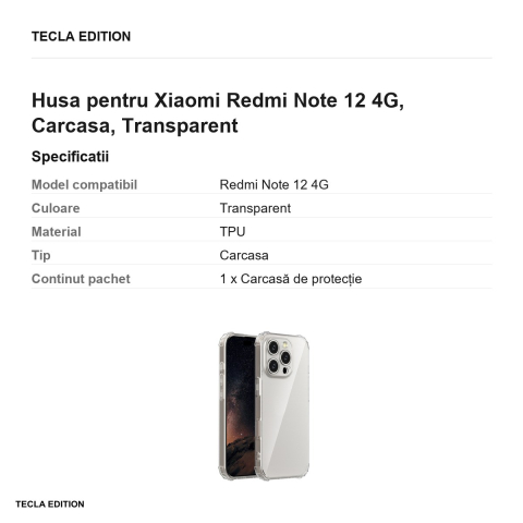 Husa Anti Shock 1,5 mm pentru Xiaomi Redmi Note 12 4G, Carcasa, Transparent [2]