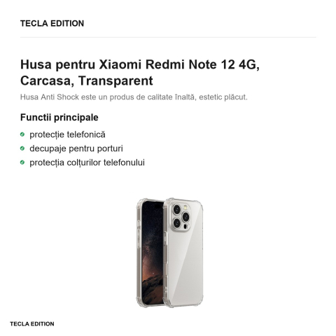 Husa Anti Shock 1,5 mm pentru Xiaomi Redmi Note 12 4G, Carcasa, Transparent [1]