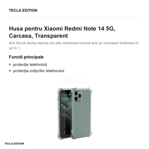 Husa Anti Shock 1,5 mm pentru Xiaomi Redmi Note 14 5G, Carcasa, Transparent [1]