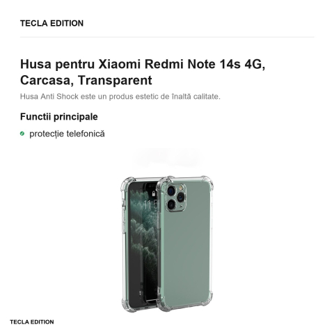 Husa Anti Shock 1,5 mm pentru Xiaomi Redmi Note 14s 4G, Carcasa, Transparent [1]