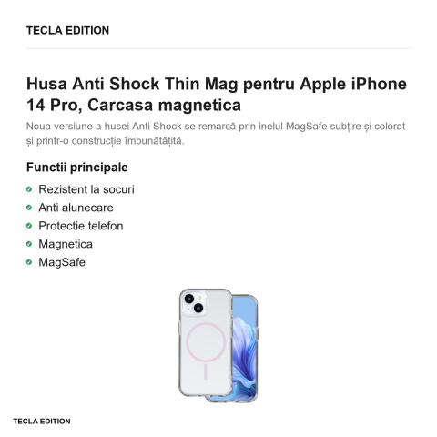 Husa Anti Shock Thin Mag pentru Apple iPhone 14 Pro, Carcasa magnetica, Roz [1]