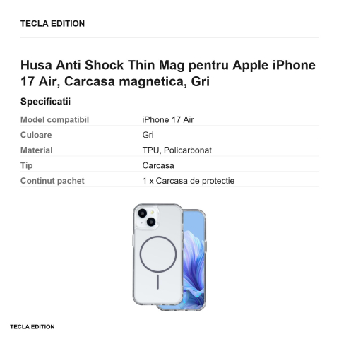Husa Anti Shock Thin Mag pentru Apple iPhone 17 Air, Carcasa magnetica, Gri [2]