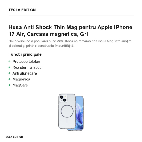 Husa Anti Shock Thin Mag pentru Apple iPhone 17 Air, Carcasa magnetica, Gri [1]