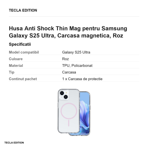 Husa Anti Shock Thin Mag pentru Samsung Galaxy S25 Ultra, Carcasa magnetica, Roz [2]