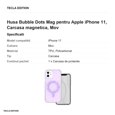 Husa Bubble Dots Mag pentru Apple iPhone 11, Carcasa magnetica, Mov [2]