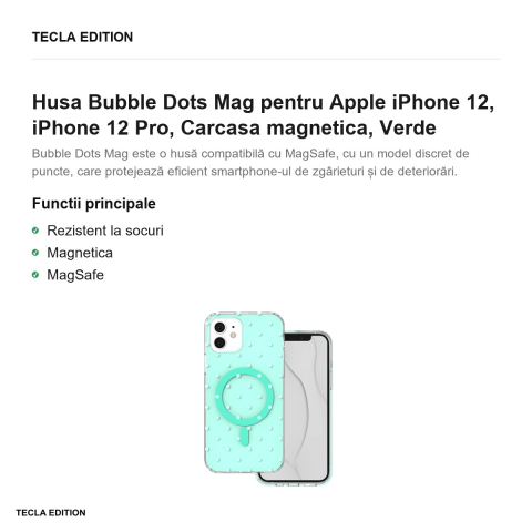 Husa Bubble Dots Mag pentru Apple iPhone 12, iPhone 12 Pro, Carcasa magnetica, Verde [1]