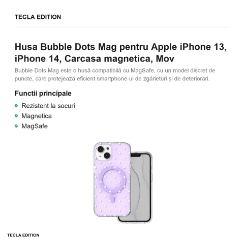 Husa Bubble Dots Mag pentru Apple iPhone 13, iPhone 14, Carcasa magnetica, Mov [1]
