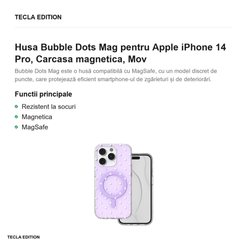 Husa Bubble Dots Mag pentru Apple iPhone 14 Pro, Carcasa magnetica, Mov [1]