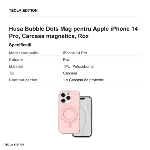 Husa Bubble Dots Mag pentru Apple iPhone 14 Pro, Carcasa magnetica, Roz [2]