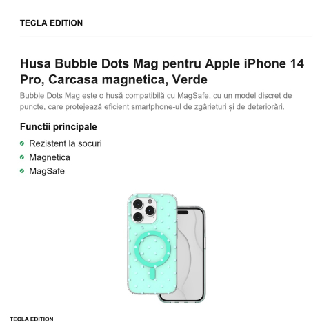 Husa Bubble Dots Mag pentru Apple iPhone 14 Pro, Carcasa magnetica, Verde [1]