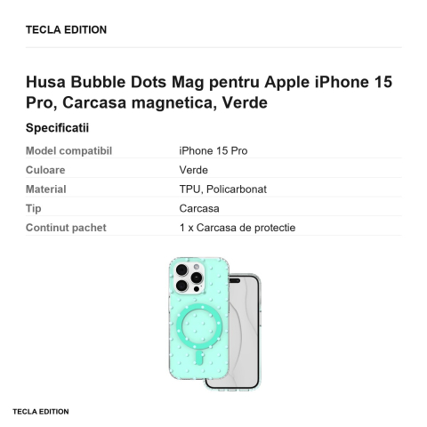 Husa Bubble Dots Mag pentru Apple iPhone 15 Pro, Carcasa magnetica, Verde [2]
