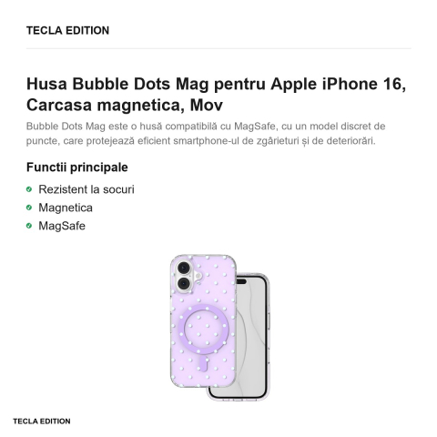 Husa Bubble Dots Mag pentru Apple iPhone 16, Carcasa magnetica, Mov [1]