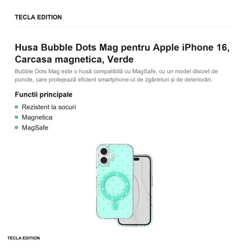 Husa Bubble Dots Mag pentru Apple iPhone 16, Carcasa magnetica, Verde [1]