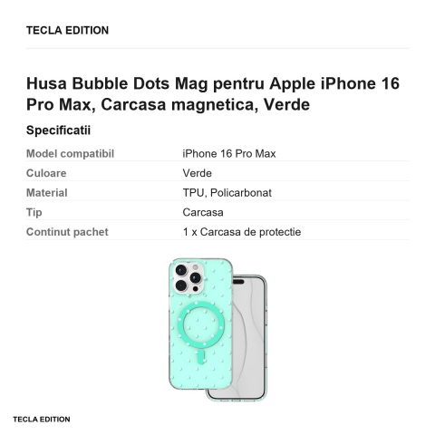 Husa Bubble Dots Mag pentru Apple iPhone 16 Pro Max, Carcasa magnetica, Verde [2]