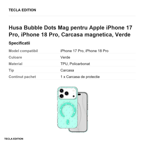 Husa Bubble Dots Mag pentru Apple iPhone 17 Pro, iPhone 18 Pro, Carcasa magnetica, Verde [2]
