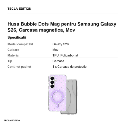 Husa Bubble Dots Mag pentru Samsung Galaxy S26, Carcasa magnetica, Mov [2]