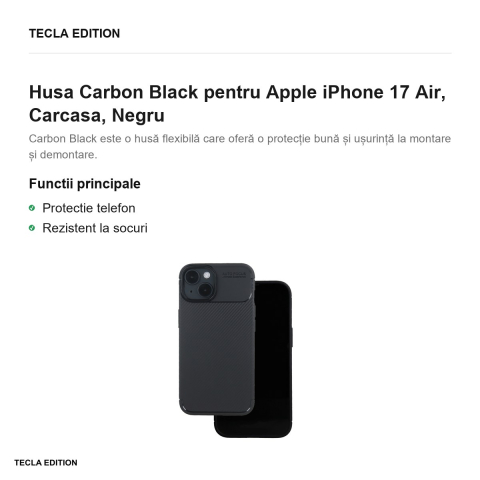 Husa Carbon Black pentru Apple iPhone 17 Air, Carcasa, Negru [1]