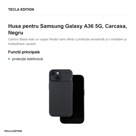 Husa Carbon Black pentru Samsung Galaxy A36 5G, Carcasa, Negru [1]