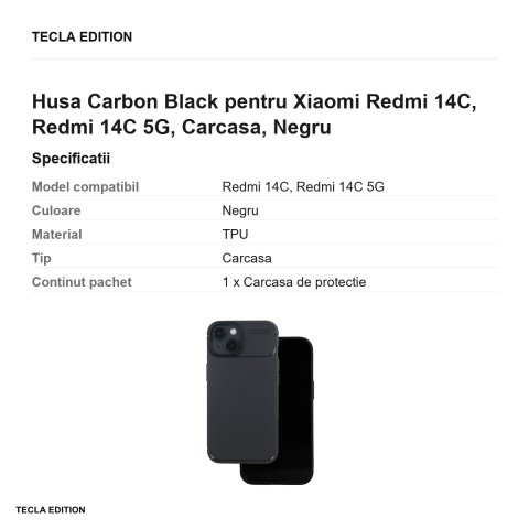 Husa Carbon Black pentru Xiaomi Redmi 14C, Redmi 14C 5G, Carcasa, Negru [2]