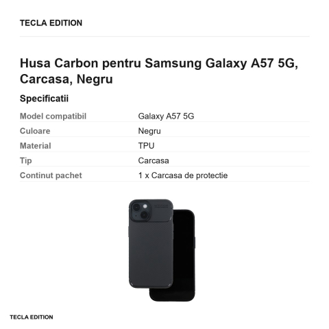 Husa Carbon pentru Samsung Galaxy A57 5G, Carcasa, Negru [2]