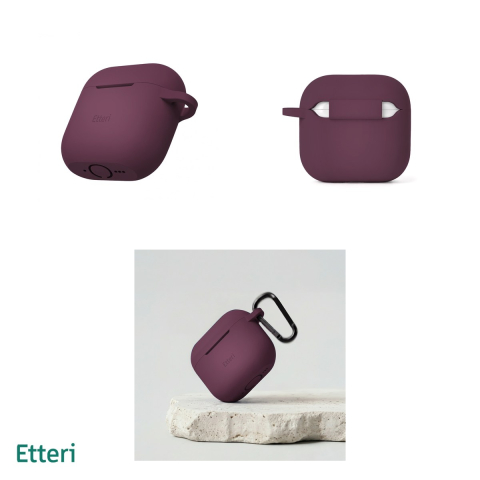 Husa casti Etteri pentru AirPods 4 dark cherry, carabinier pentru prindere, incarcare wireless, silicon, grosime 2 mm, Visiniu [3]