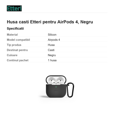 Husa casti Etteri pentru AirPods 4, Negru [2]