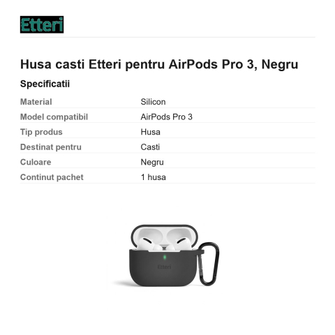 Husa casti Etteri pentru AirPods Pro 3, Negru [2]