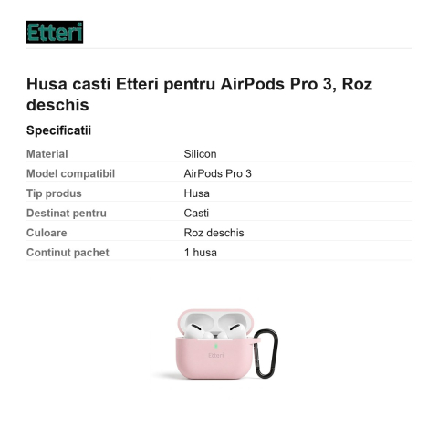 Husa casti Etteri pentru AirPods Pro 3, Roz deschis [2]
