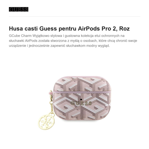 Husa casti Guess G Cube Charm pentru AirPods Pro 2, Roz [1]