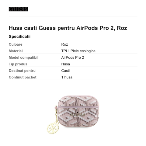 Husa casti Guess G Cube Charm pentru AirPods Pro 2, Roz [2]