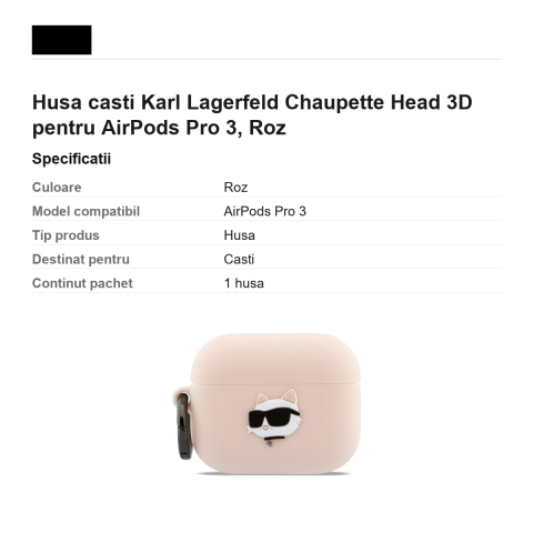 Husa casti Karl Lagerfeld Chaupette Head 3D pentru AirPods Pro 3, Roz [2]
