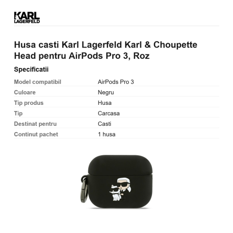 Husa casti Karl Lagerfeld Karl & Choupette Head pentru AirPods Pro 3, Roz [2]