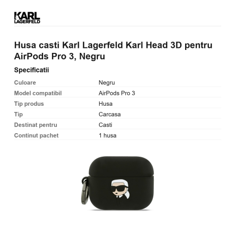 Husa casti Karl Lagerfeld Karl Head 3D pentru AirPods Pro 3, Negru [2]